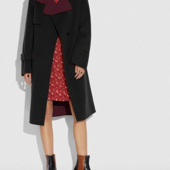 Coach Oversized Storm Flap Coat (Black/Burgundy) - Picture 1 of 7